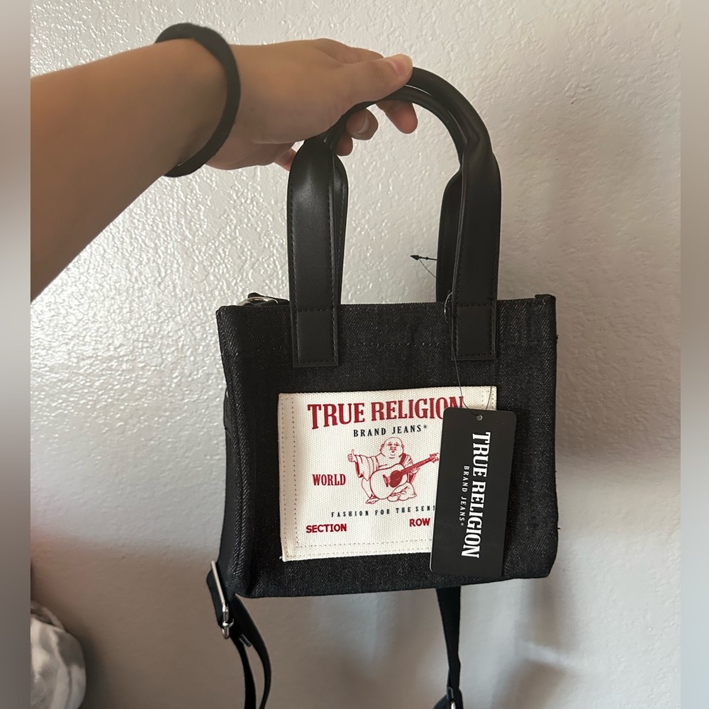 True Religion Black and White Mini Tote Bag